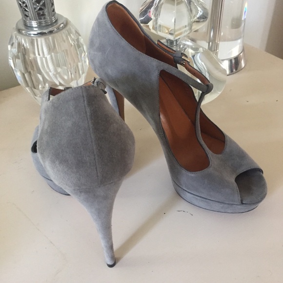 Gucci Shoes - Gucci Gray Suede T-Strap Peep-Toe High Heels